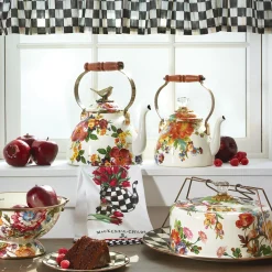 White Flower Market 3 Quart Tea Kettle with Bird