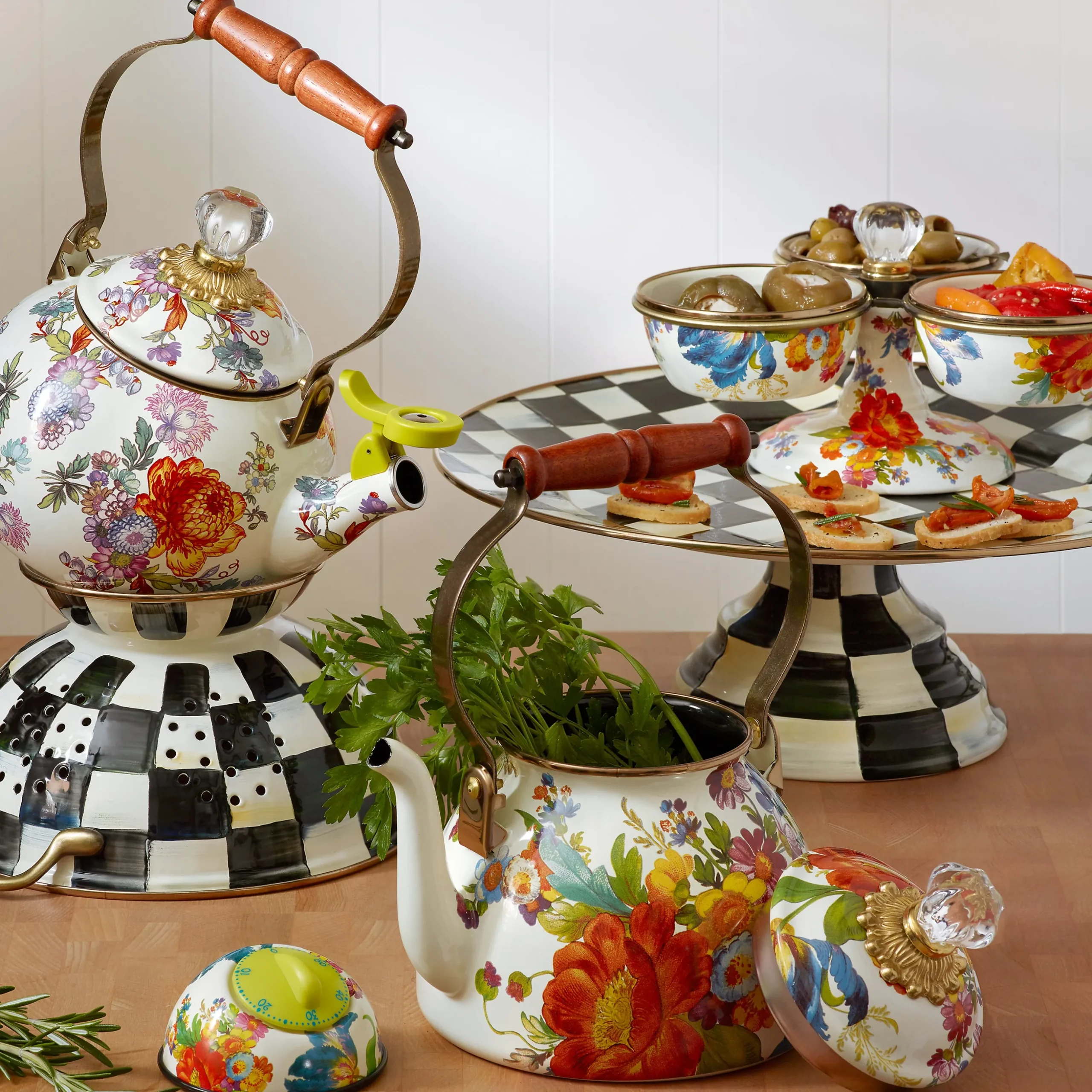 White Flower Market Whistling Tea Kettle