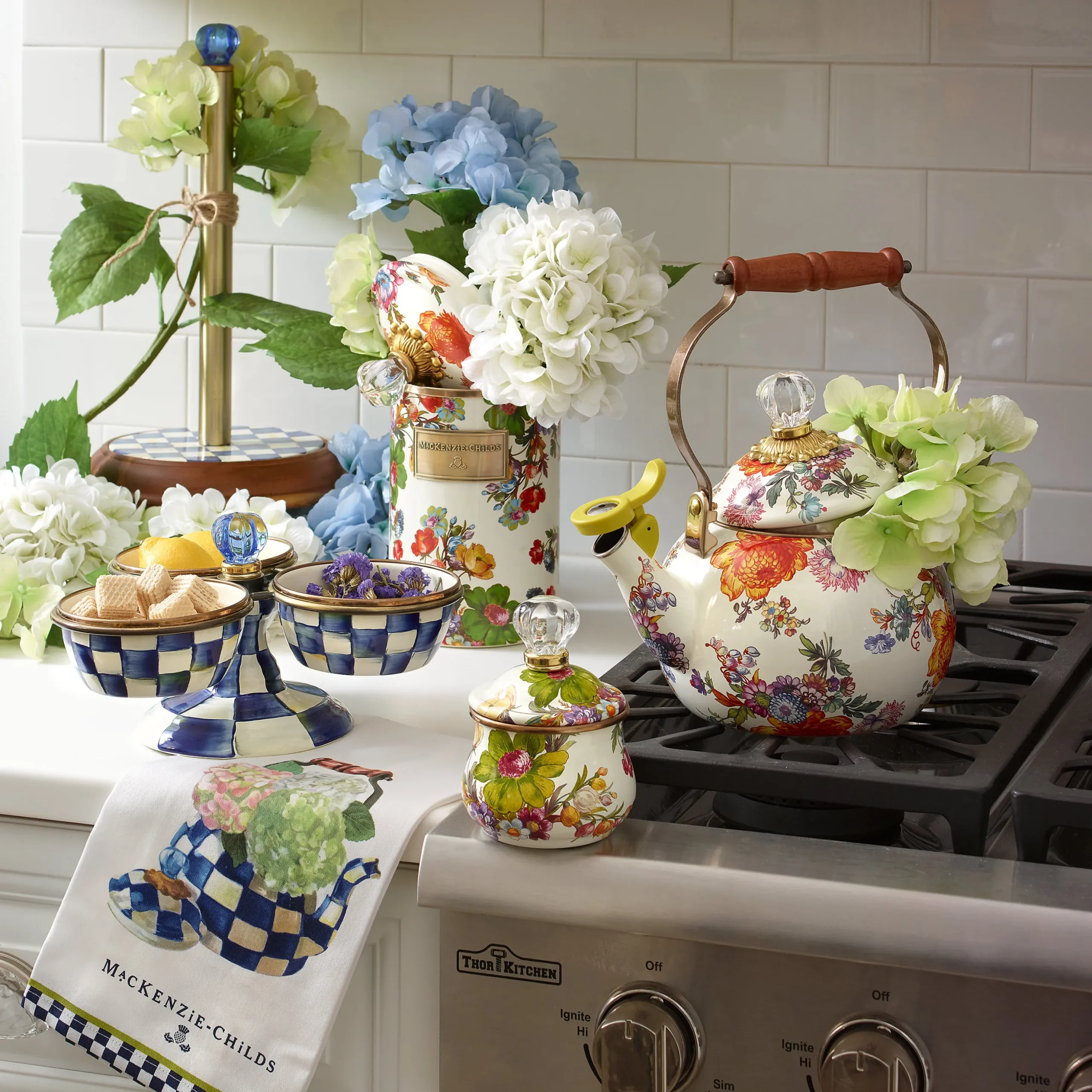 White Flower Market Whistling Tea Kettle