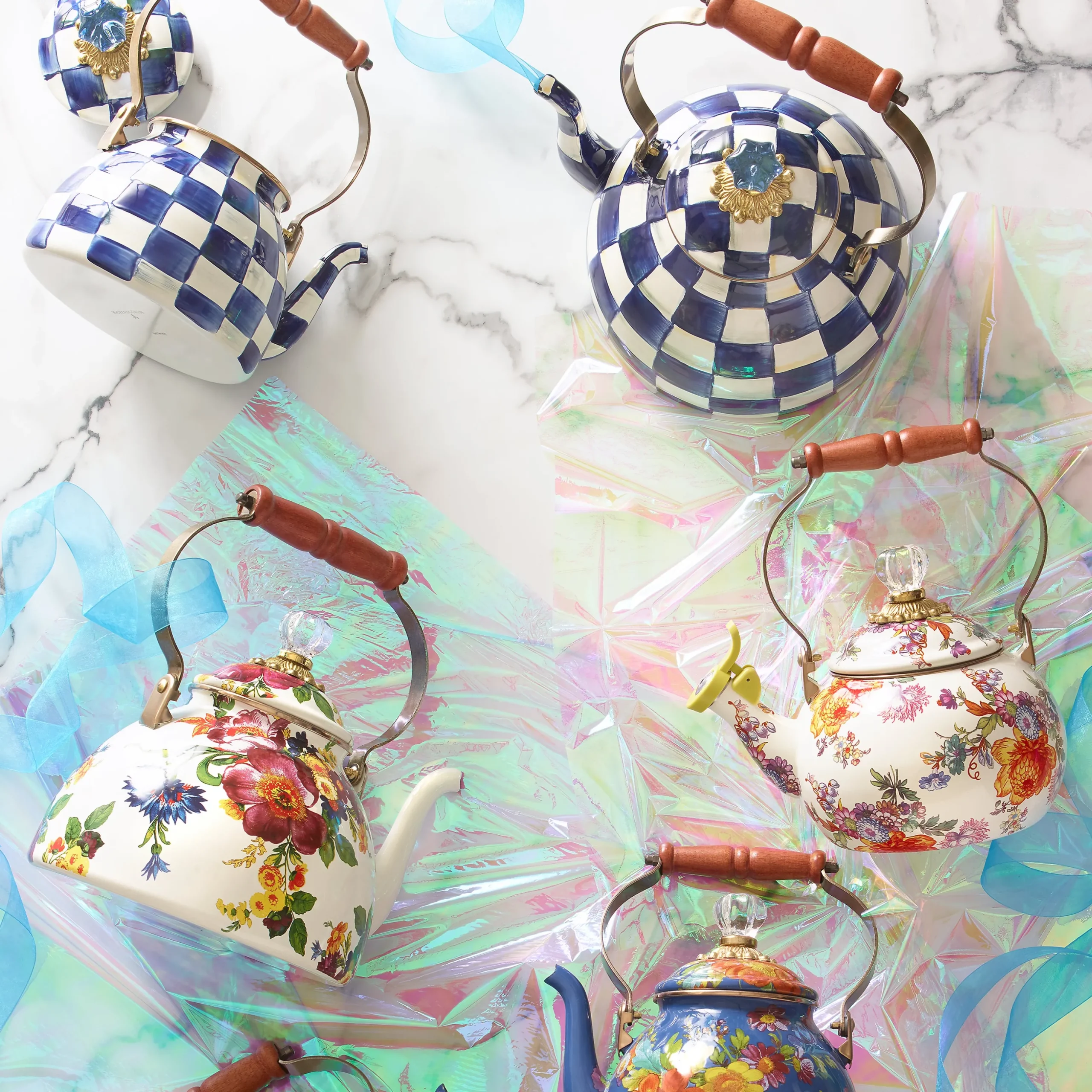 White Flower Market Whistling Tea Kettle