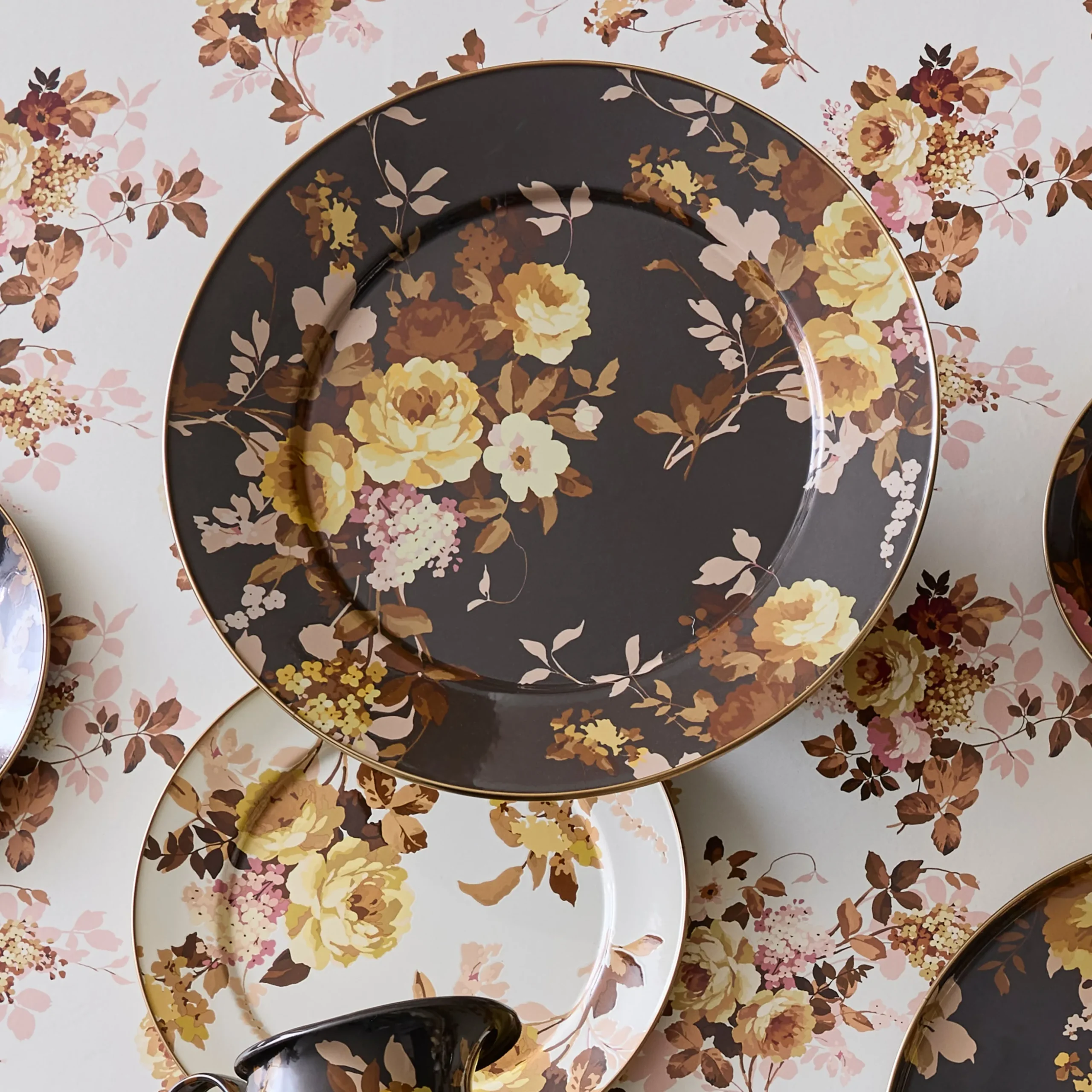 Wild Rose Brown Serving Platter