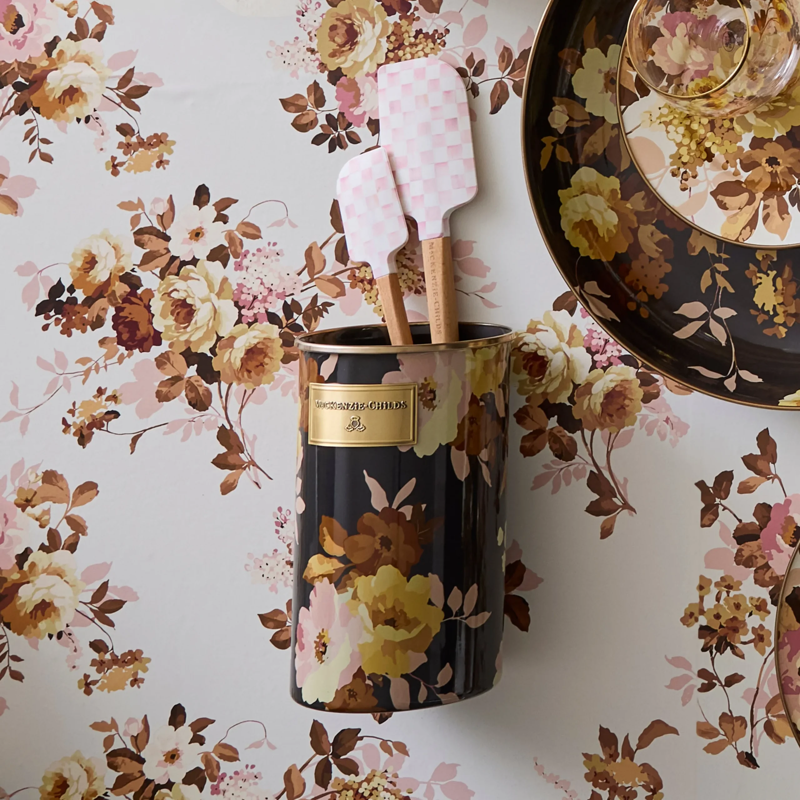 Wild Rose Brown Utensil Holder