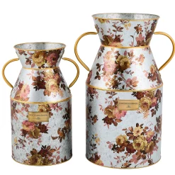 Wild Rose Galvanized Large Milk Can