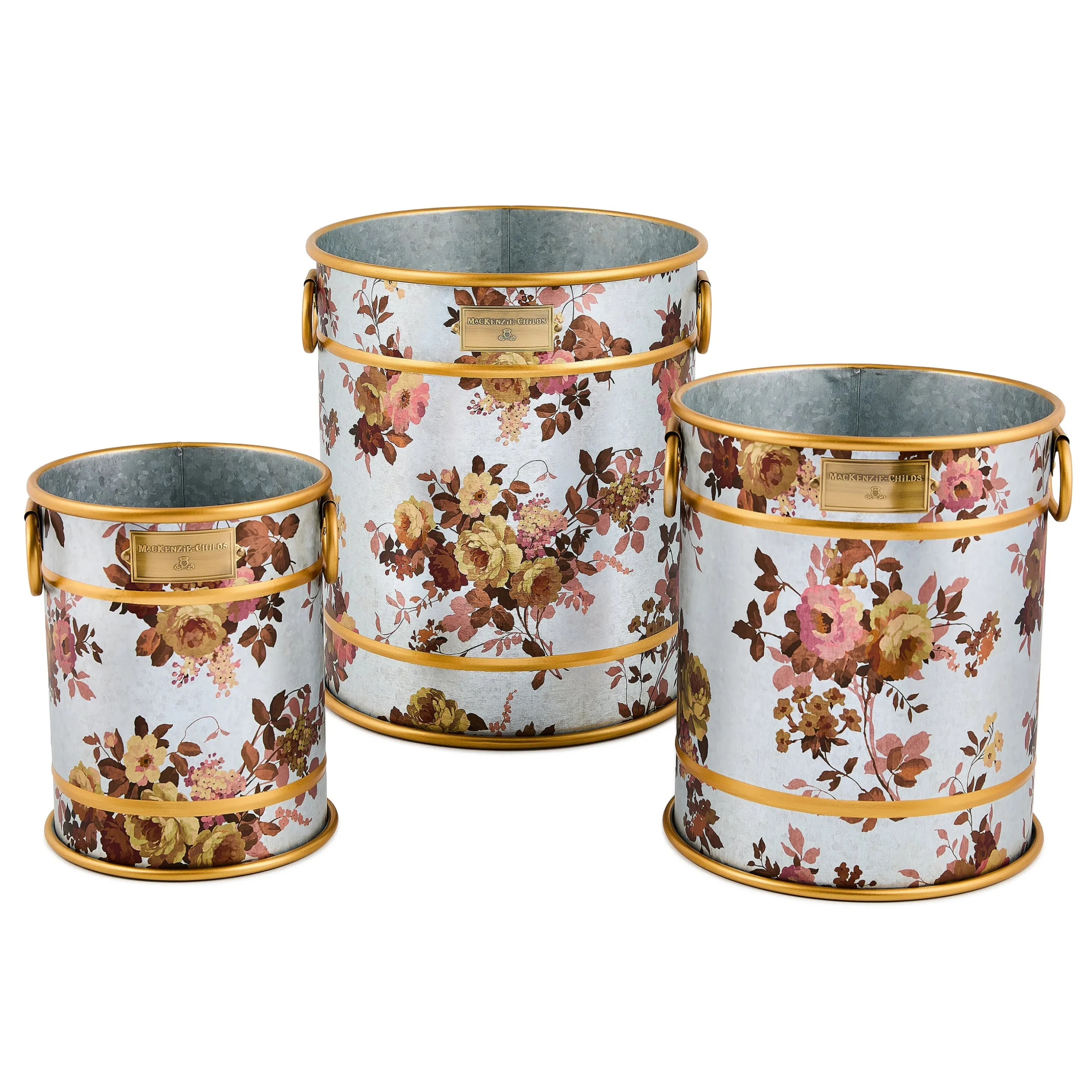 Wild Rose Galvanized Planters, Set of 3