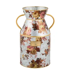 Wild Rose Galvanized Small Milk Can