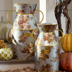 Wild Rose Galvanized Small Milk Can