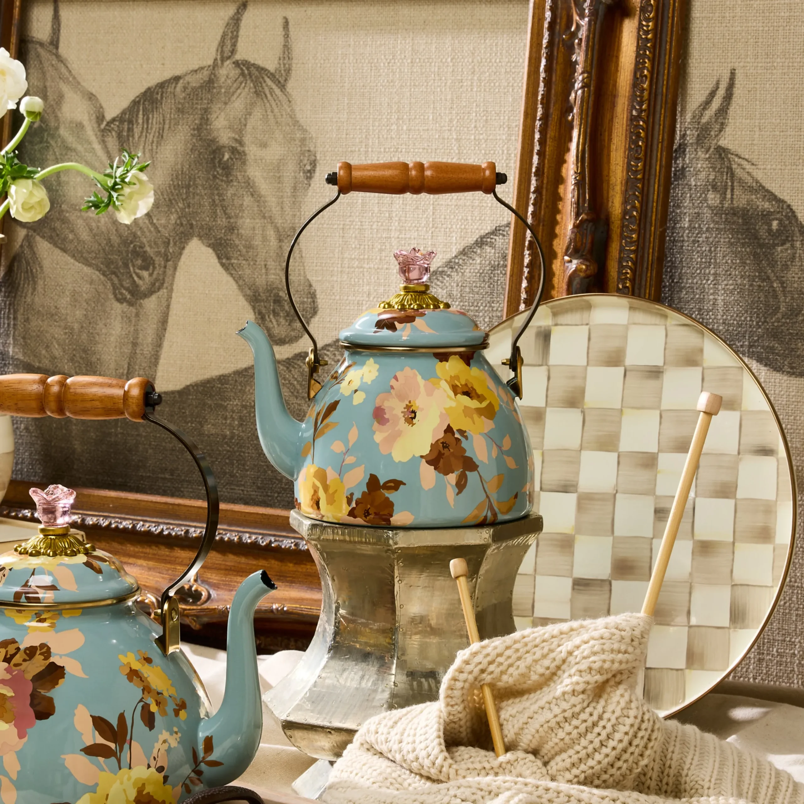 Wild Rose Slate 2 Quart Tea Kettle