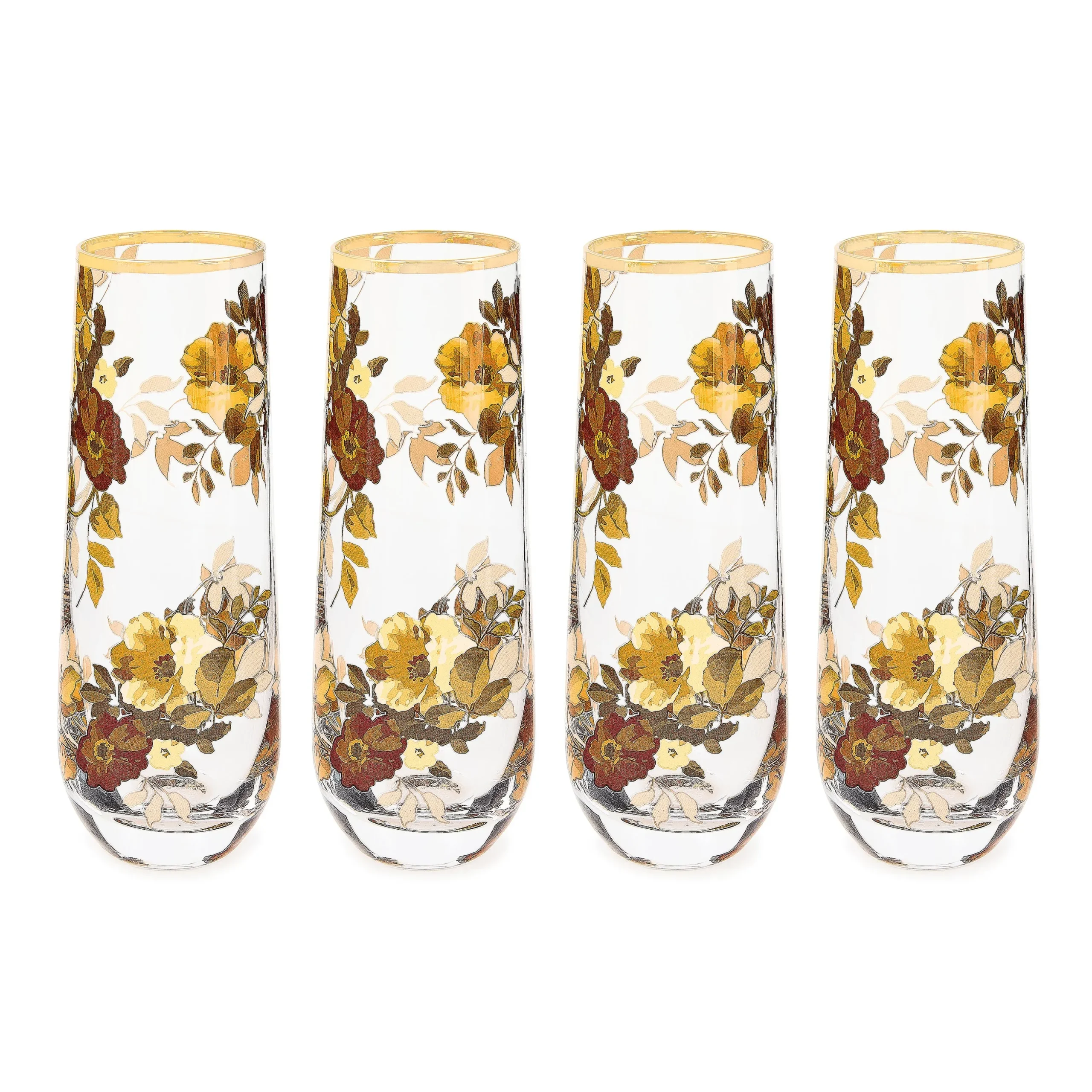 Wild Rose Stemless Flute, Set of 4
