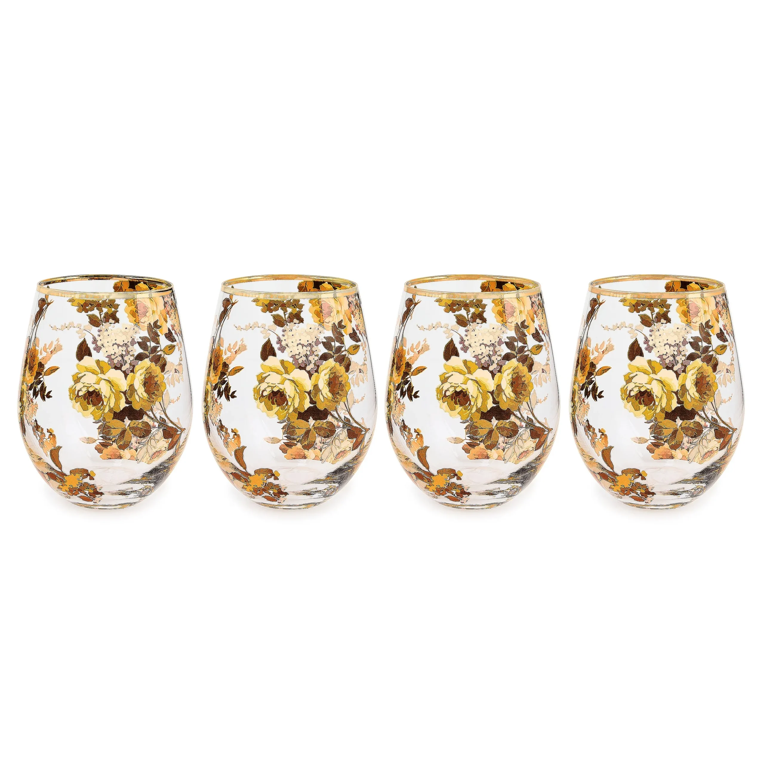 Wild Rose Stemless Wine Glass, Set of 4