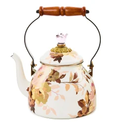 Wild Rose White 2 Quart Tea Kettle