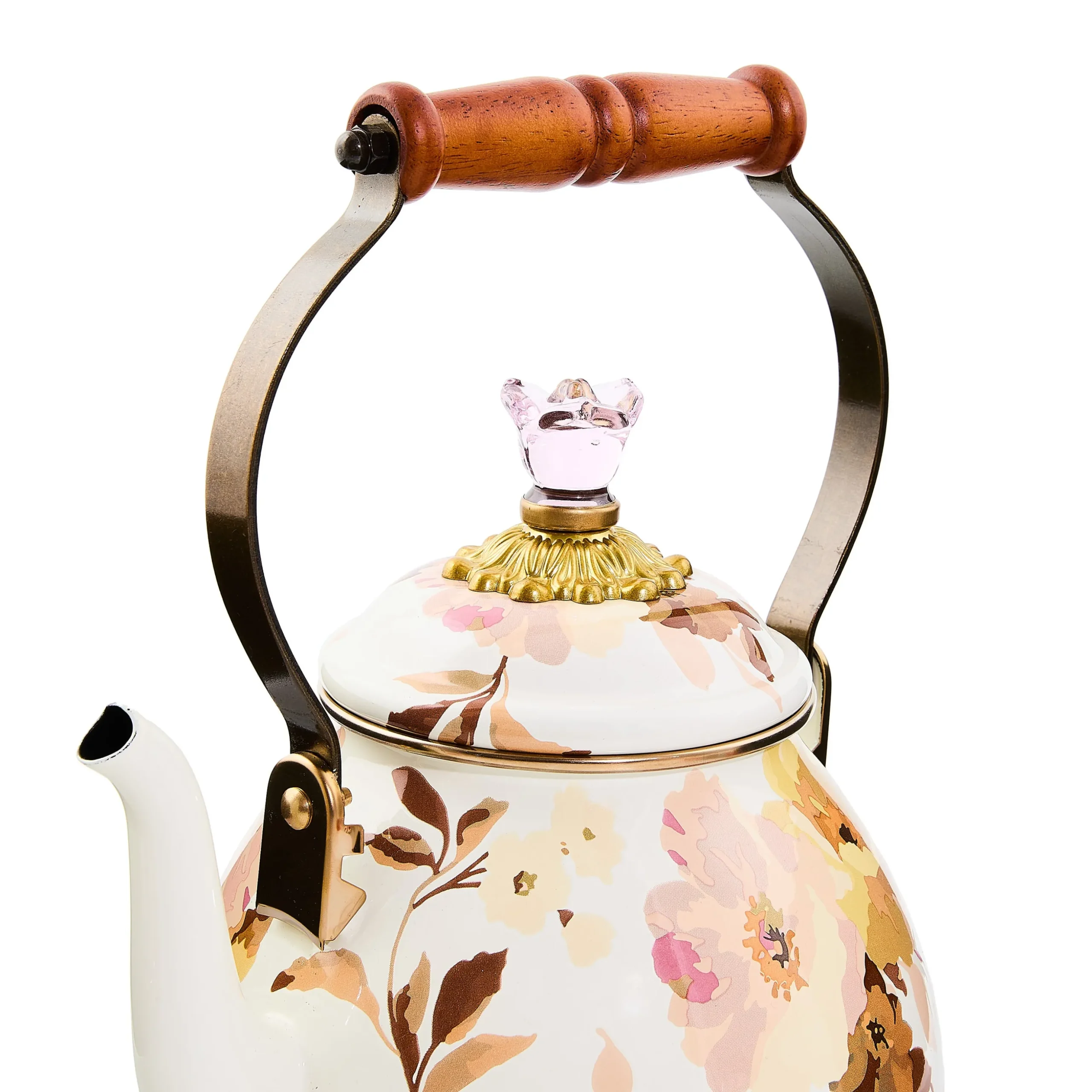 Wild Rose White 2 Quart Tea Kettle